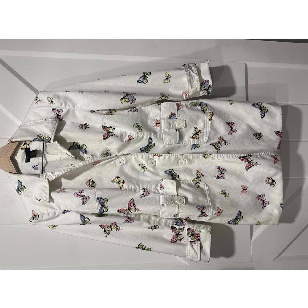 Grace Suits Women's White Butterfly Print Long Summer Jacket, Size 6